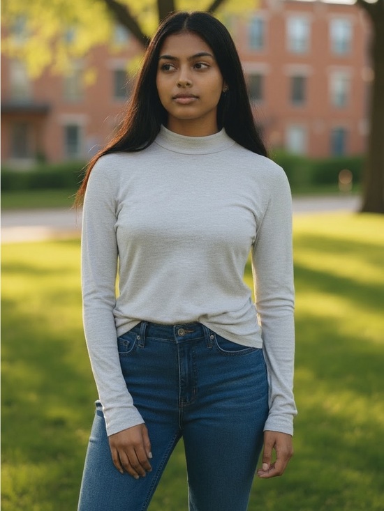 H&M Tops - H&M Light Gray Long Sleeve Mock Neck Top